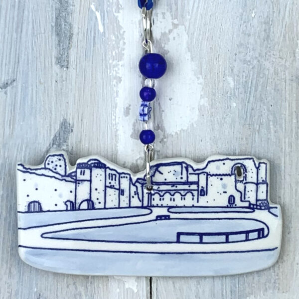 blue Reading Abbey decoration with beads and ribbon