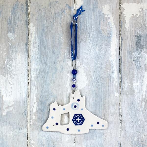 Blue London Tower Bridge hanging decoration - Image 3