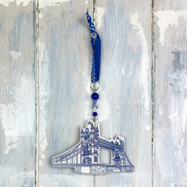 Blue London Tower Bridge hanging decoration - Image 2