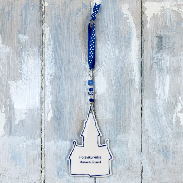 Blue Husavikurkirkja Husavik Island hanging decoration - Image 3