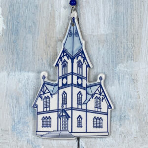 Blue Husavikurkirkja Husavik Island hanging decoration
