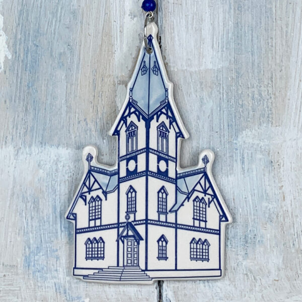 Blue Husavikurkirkja Husavik Island hanging decoration