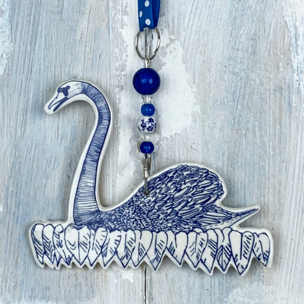 Blue Bowes Museum Swan hanging decoration