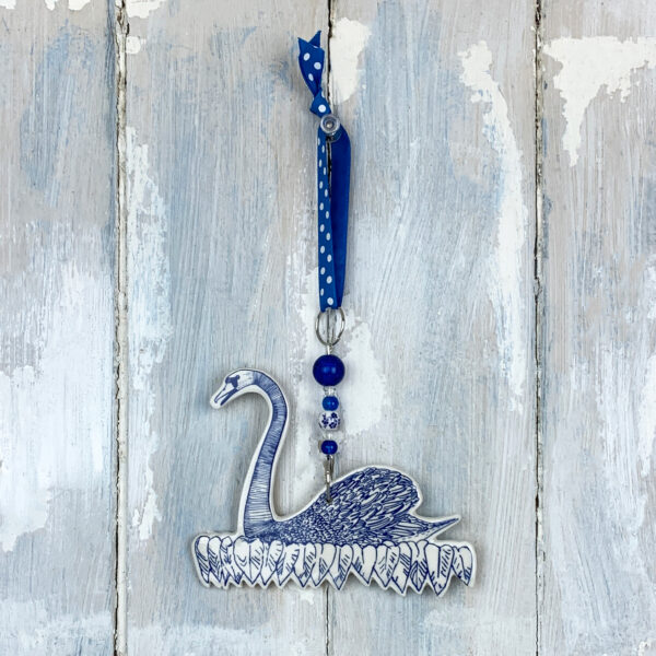 Blue Bowes Museum Swan hanging decoration - Image 2