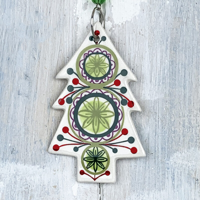 Multi-colour Christmas Tree 2025 decoration. Handmade in the UK