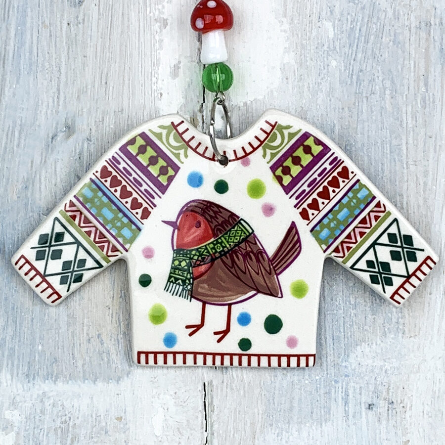 Multi-colour Christmas Jumper 2025 decoration. Handmade in the UK