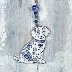 Blue Dog hanging decoration. Handmade in the UK