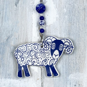 Blue Swaledale Sheep hanging decoration. Handmade in the UK