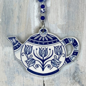 Blue Teapot hanging decoration. Handmade in the UK
