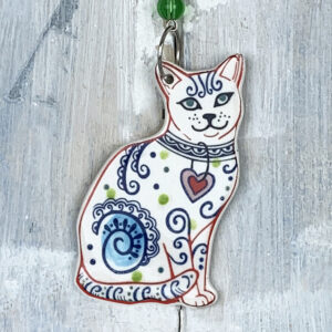 Multi-colour Cat hanging decoration. Handmade in the UK