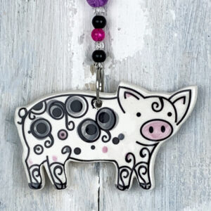 Multi-colour Pig hanging decoration. Handmade in the UK
