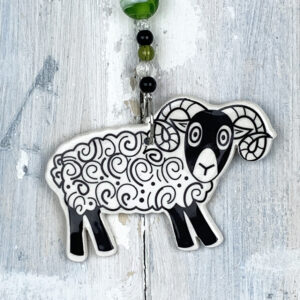 Multi-colour Swaledale Sheep hanging decoration. Handmade in the UK