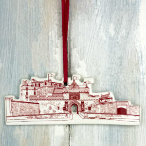 Red Edinburgh Castle hanging decoration. Handmade in the UK